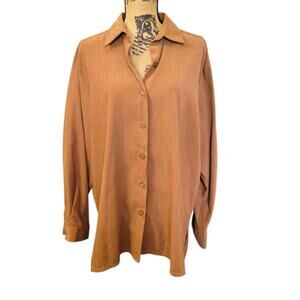 Large Vintage Bon Worth Brown Button Up Collared Shirt, Soft Microfiber Texture